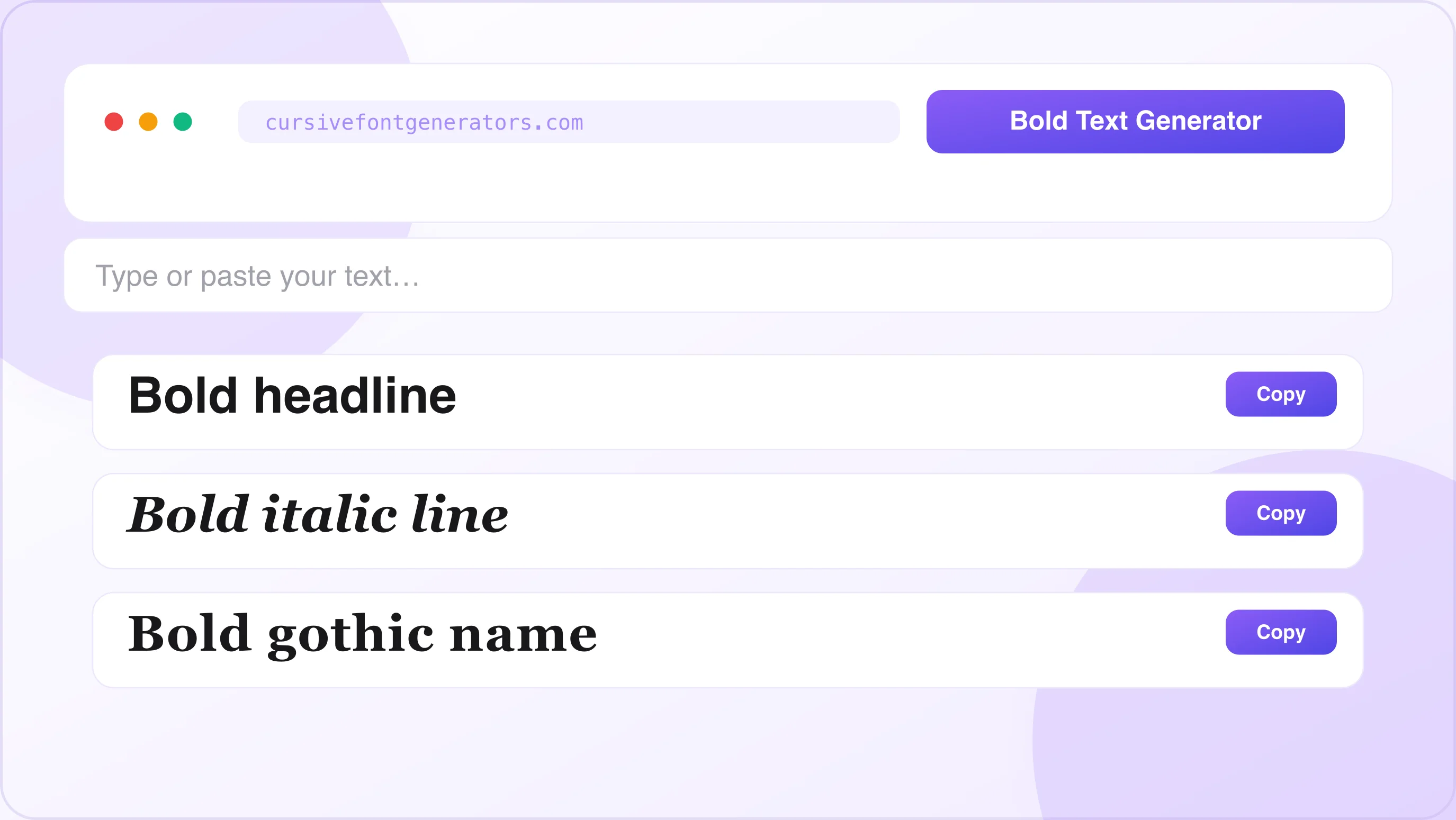 Bold text generator live preview Bold text generator preview — converting text into styled Unicode in the tool