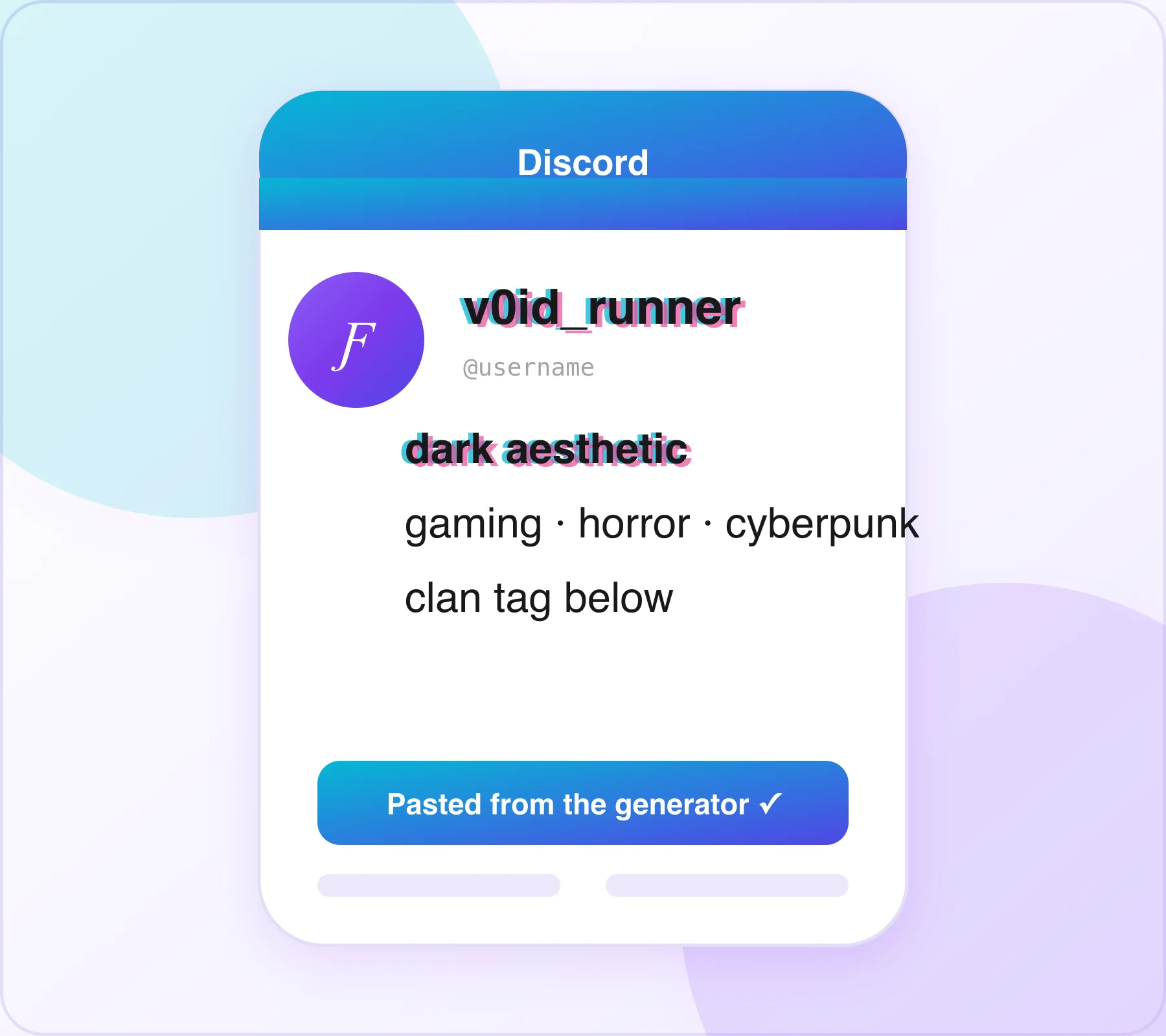 Example profile using styled text from the glitch text generator
