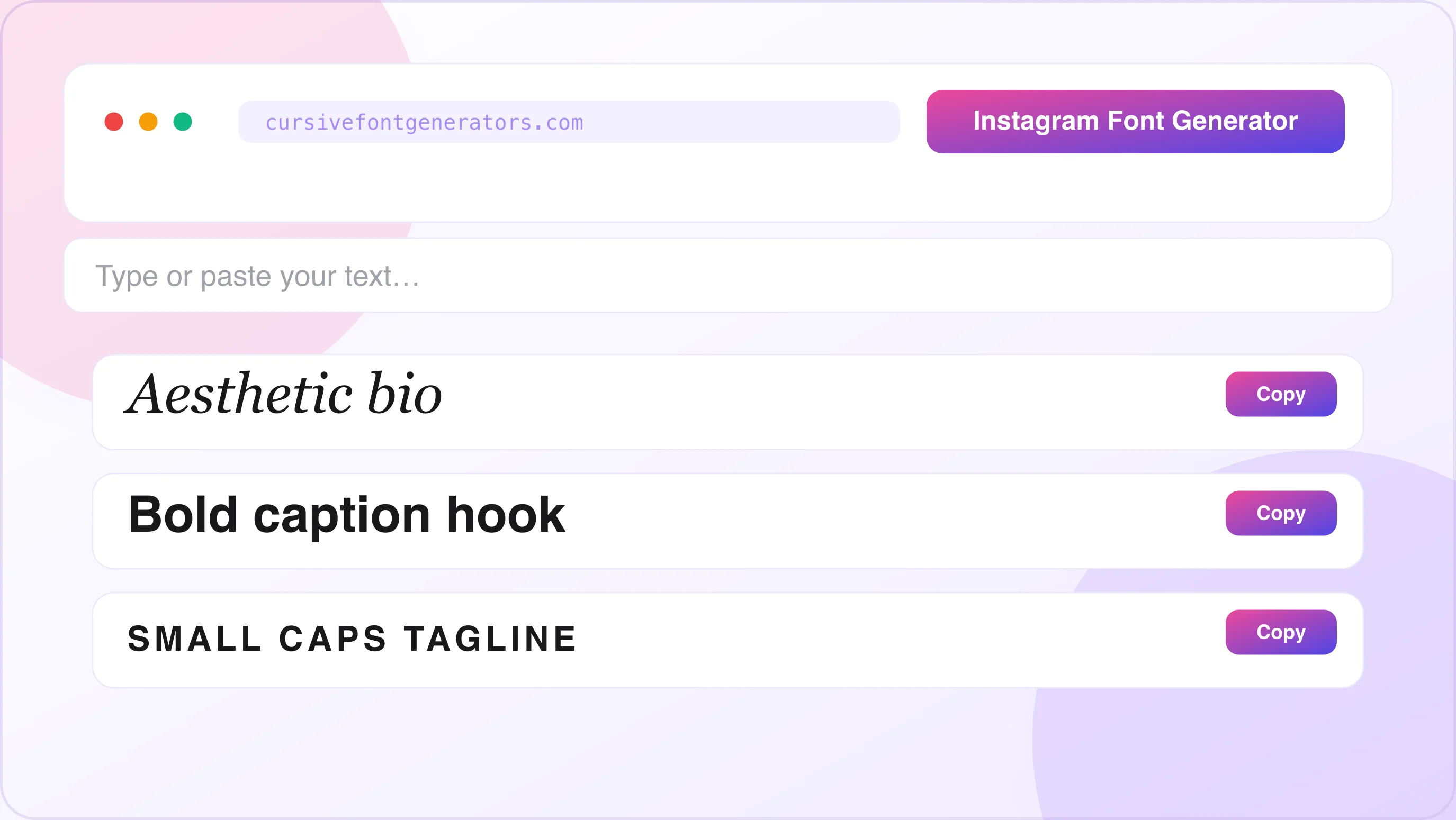Instagram font generator preview — converting text into styled Unicode in the tool