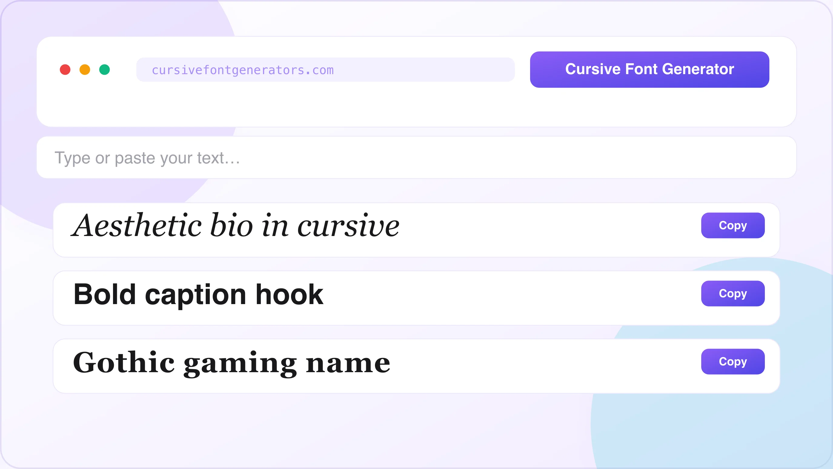Cursive font generator preview Cursive font generator converting text into stylish copy-paste styles