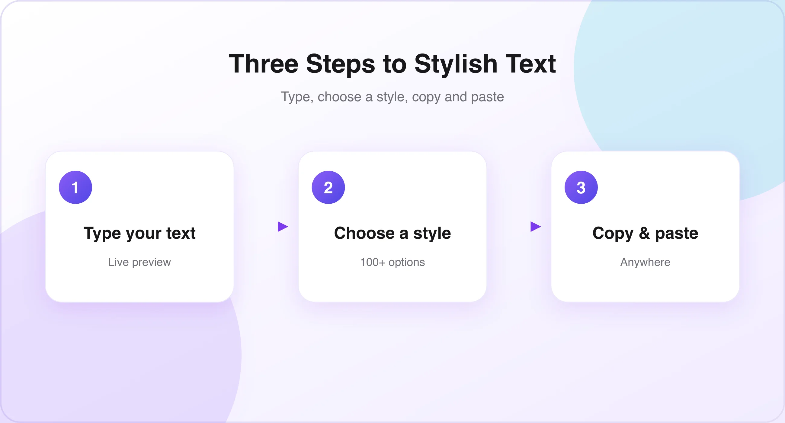How to use the cursive font generator Three steps to use the cursive font generator: type, choose, copy and paste