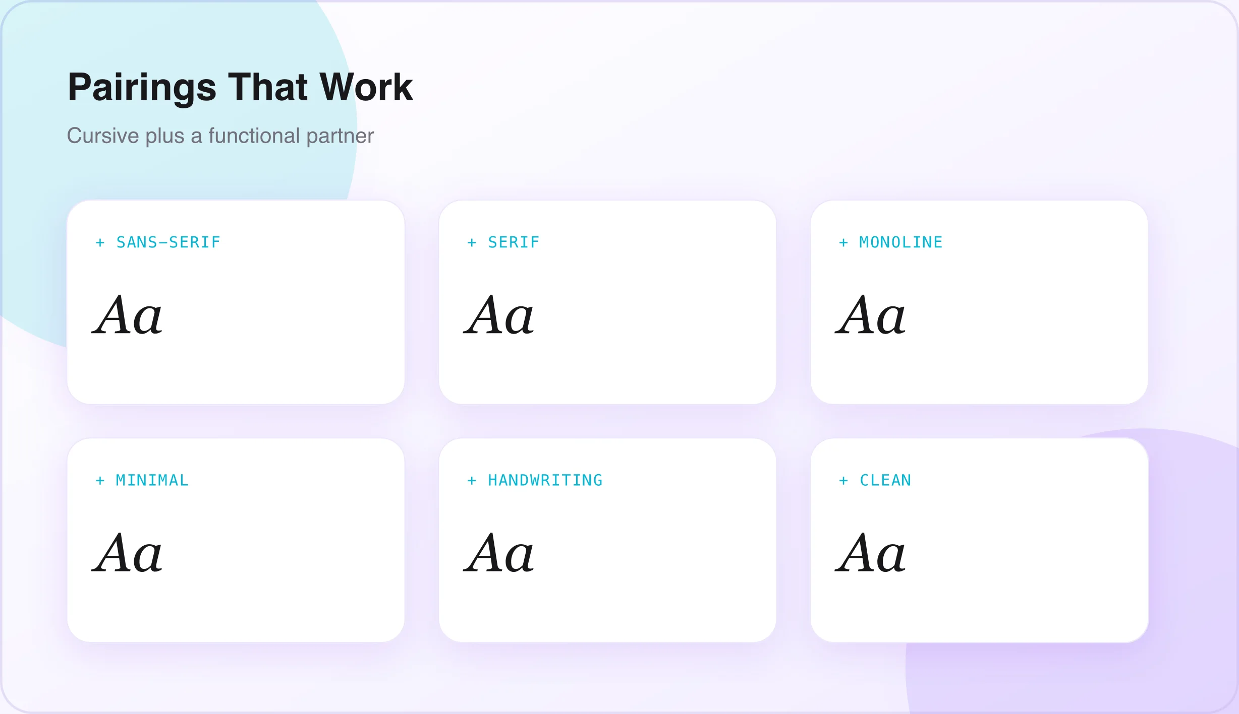 Cursive font pairings with serif, sans-serif and minimal fonts