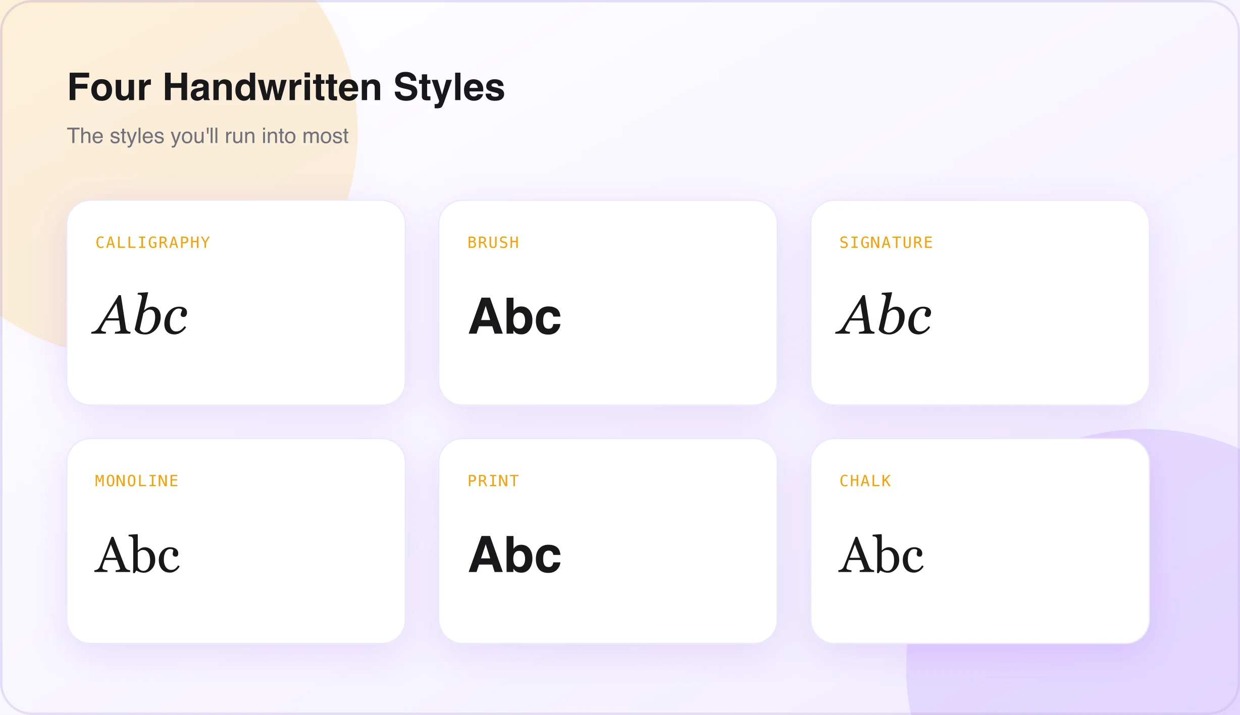 Handwritten font types The four most common handwritten font styles